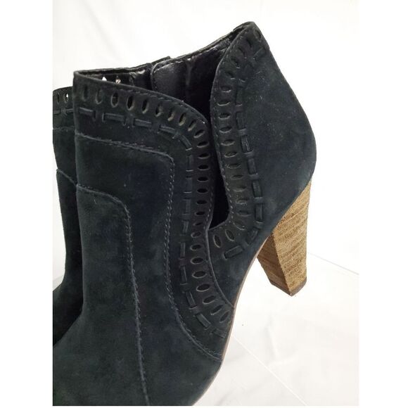 Vince Camuto Black Ankle suede Boots brown  high heels side zipper sz 6.5 - Picture 7 of 10